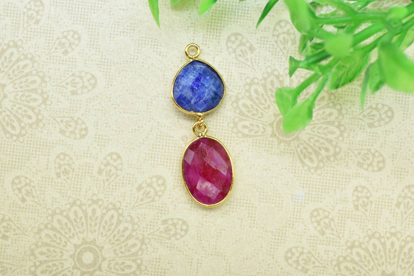 Natural Ruby Dangle Component Earrings,Handmade Jewelry,Gemstone Connector,Multi Stone Jewelry,Sapphire pendant Connector Handmade Jewelry