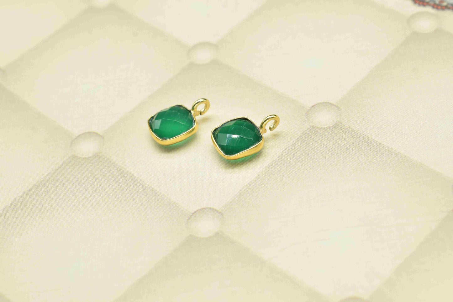 Green Onyx 6mm Cushion Earring Connector,Green Onyx Pendant Connector,Onyx Earring Stud Connector,Green Onyx Component,Jewelry MakingFinding