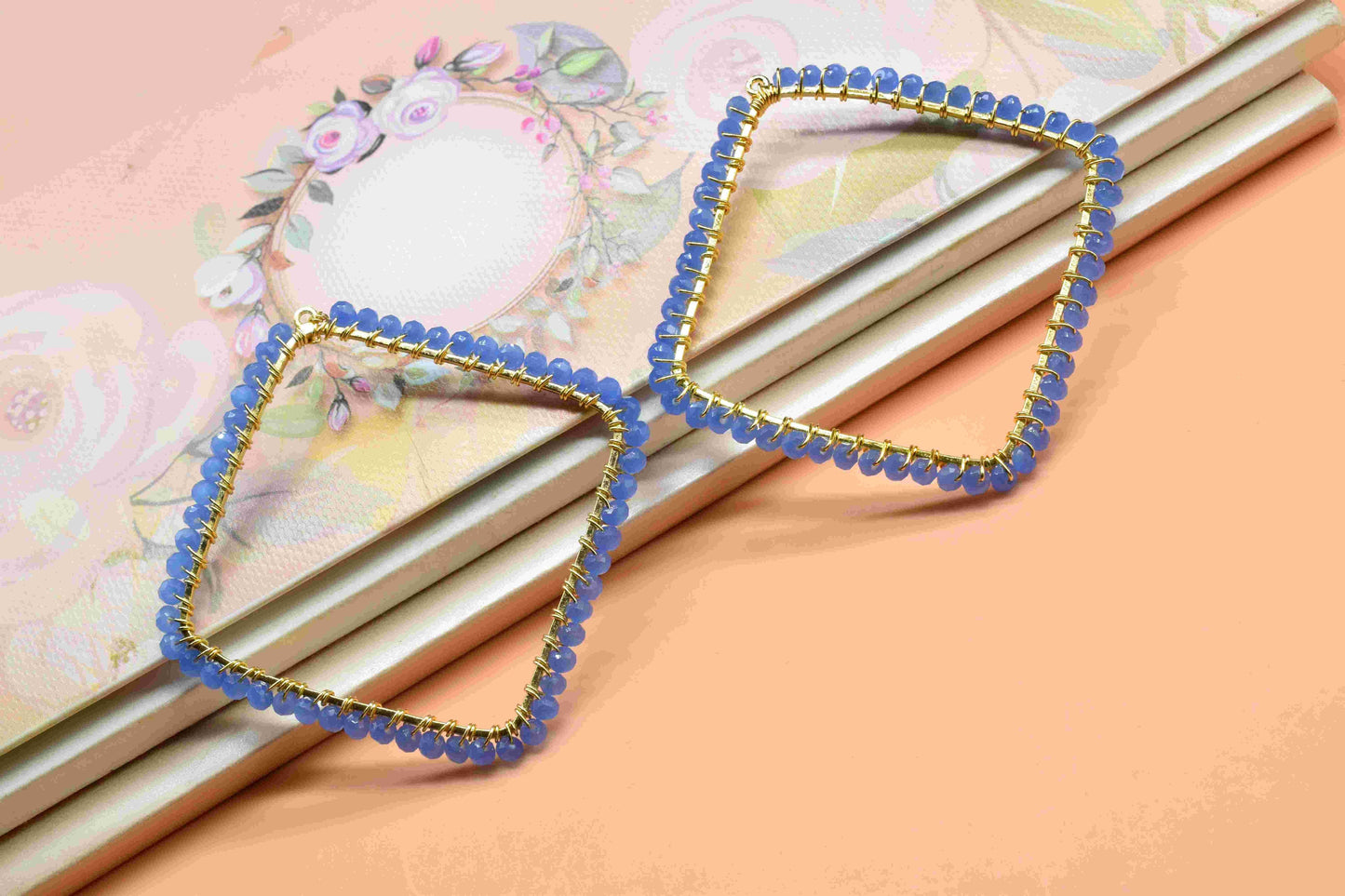 Blue Quartz Dangle Earring Component,Gemstone Wire Wrapped Component,Beaded Earring Connector,Finding Necklace Connector,Blue Quartz Jewelry