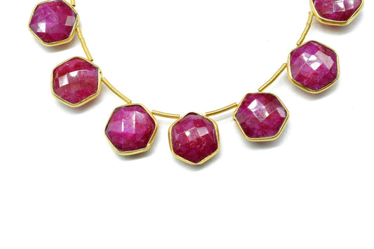 11 Pieces Ruby 10mm Faceted Hexagon Shape Single Bail Connector strand,Single Bail Charm, Ruby Faceted Gemstone Jewelry Making Component