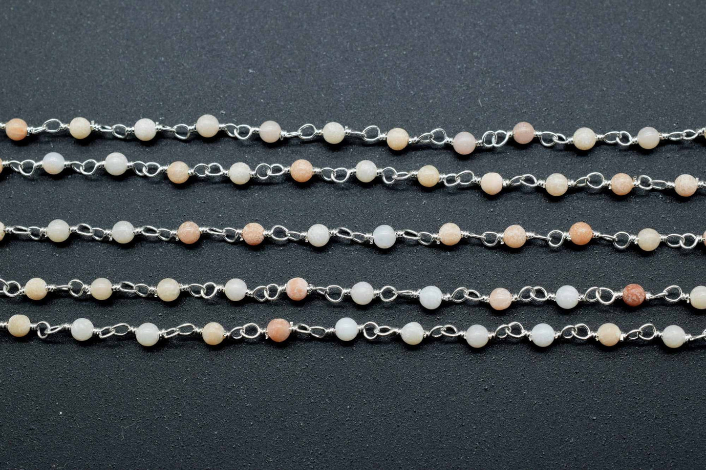 Natural Gemstone Rosary,Peach Moonstone Wire Wrapped Rosary Chain,Peach Moonstone Rosary Chain,Chain by Foot,2mm Round Beads Rosary,Jewelry