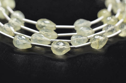 Prehnite 6x8mm Drop Briolettes,Prehnite drops strand,Jewelry making beads,Supplies beads,Prehnite drop shape Briolettes strand,Prehnite gift