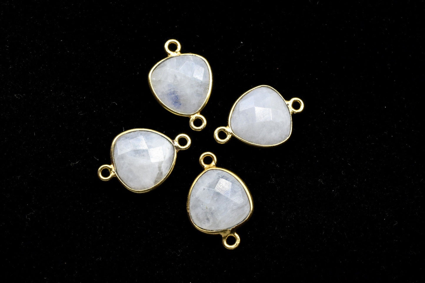 Moonstone 14mm Trillion shape double bail charm,Moonstone Stone Pendant Charm,White Rainbow Double Bail Connectors,fancy shape connectors