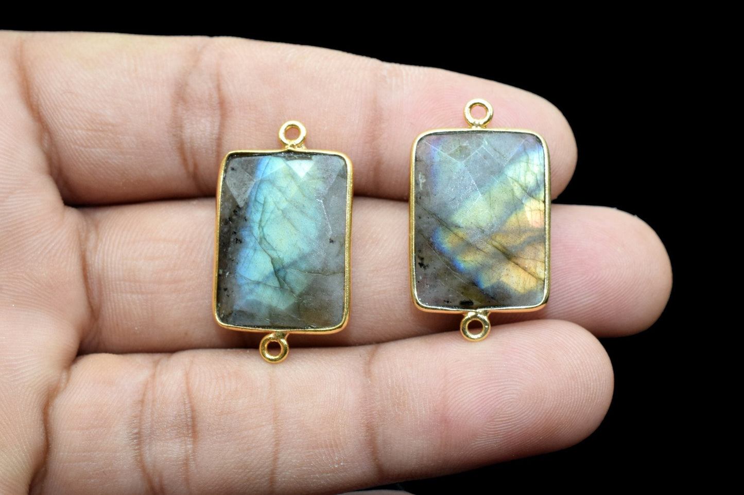 Labradorite 15x20mm Rectangle shape double bail charm,labradorite Stone Pendant Charm,Labradorite Double Bail Connectors,Cushion Shape charm