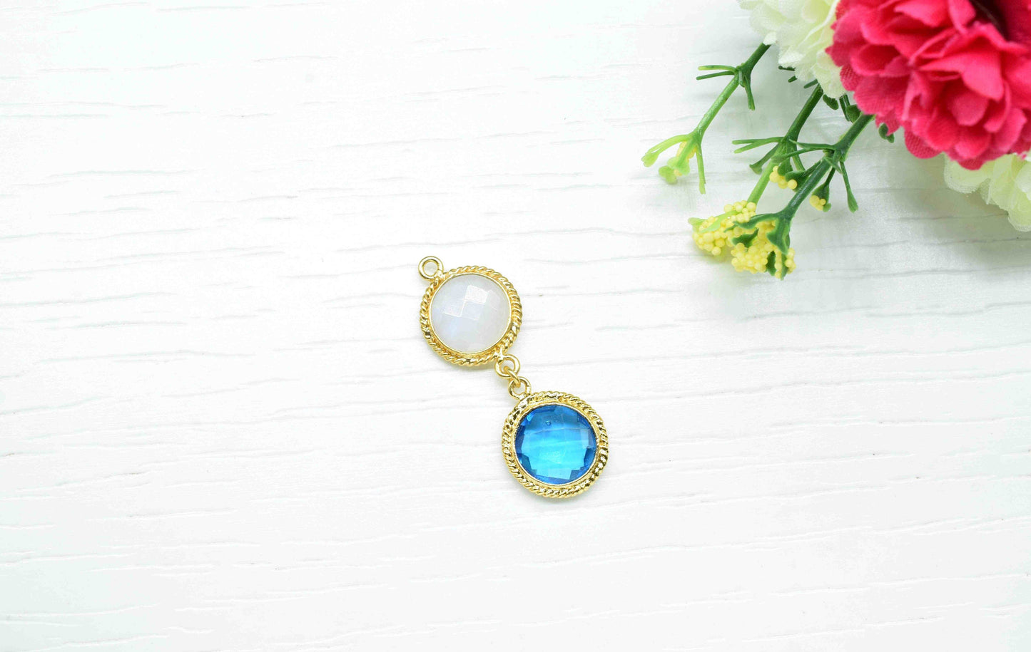 Moonstone Pendant Charms , Blue Topaz Dangle Earring Component , Multi Gemstone Dangle Earring , Component Jewelry , B'day Gift