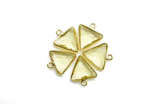 Natural Citrine 12mm Triangle shape single bail connector,Brass Gold Plated bezel,Citrine Pendant,Citrine gold plated bezel,Citrine charms