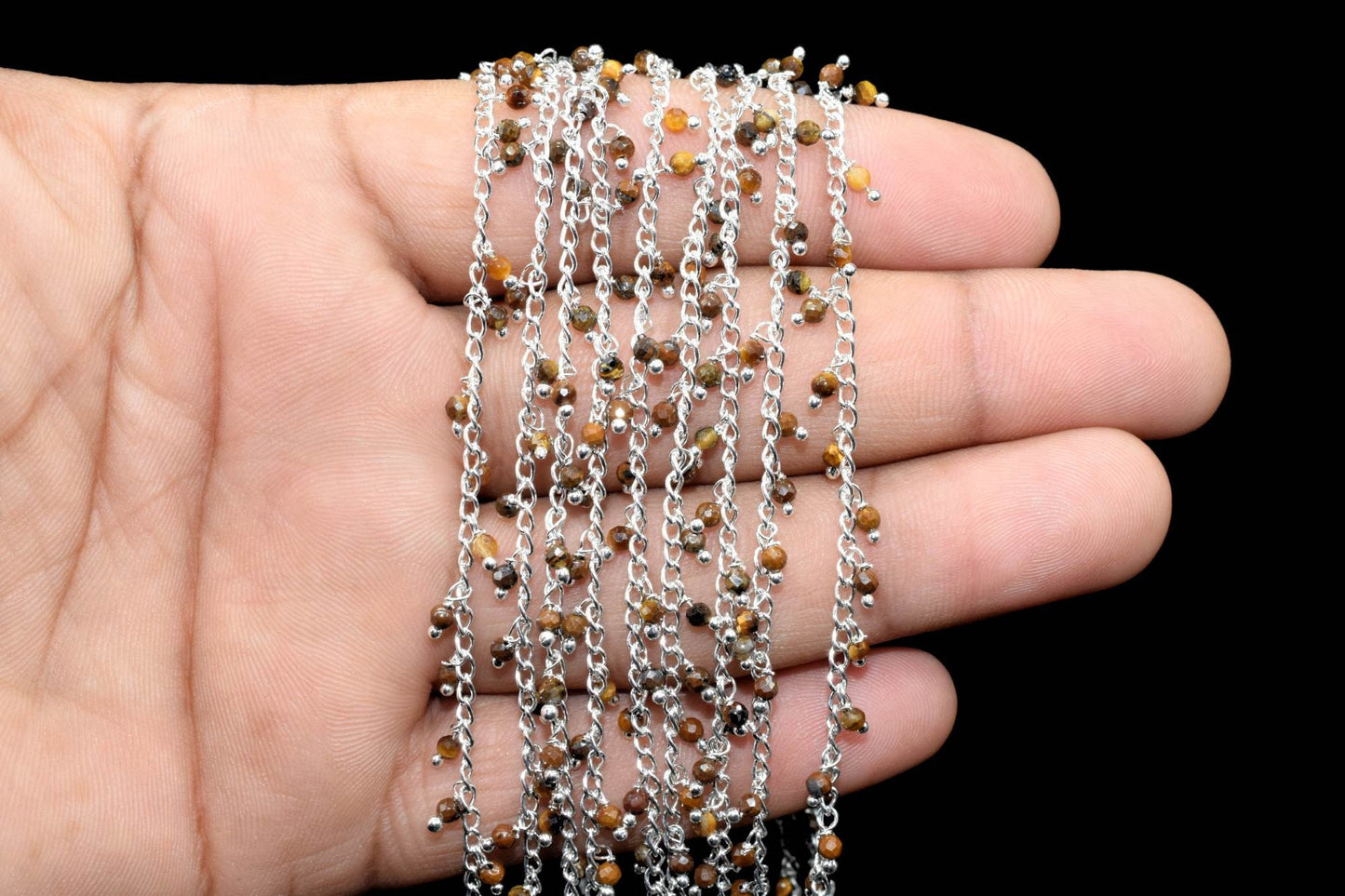 2mm Tiger Eye Cluster Rosary,Tiger Eye Beads Rosary Chain,Wire Wrapping Gemstone Chain,2mm Rondelle Beads Rosary,Gemstone Rosary Roll,