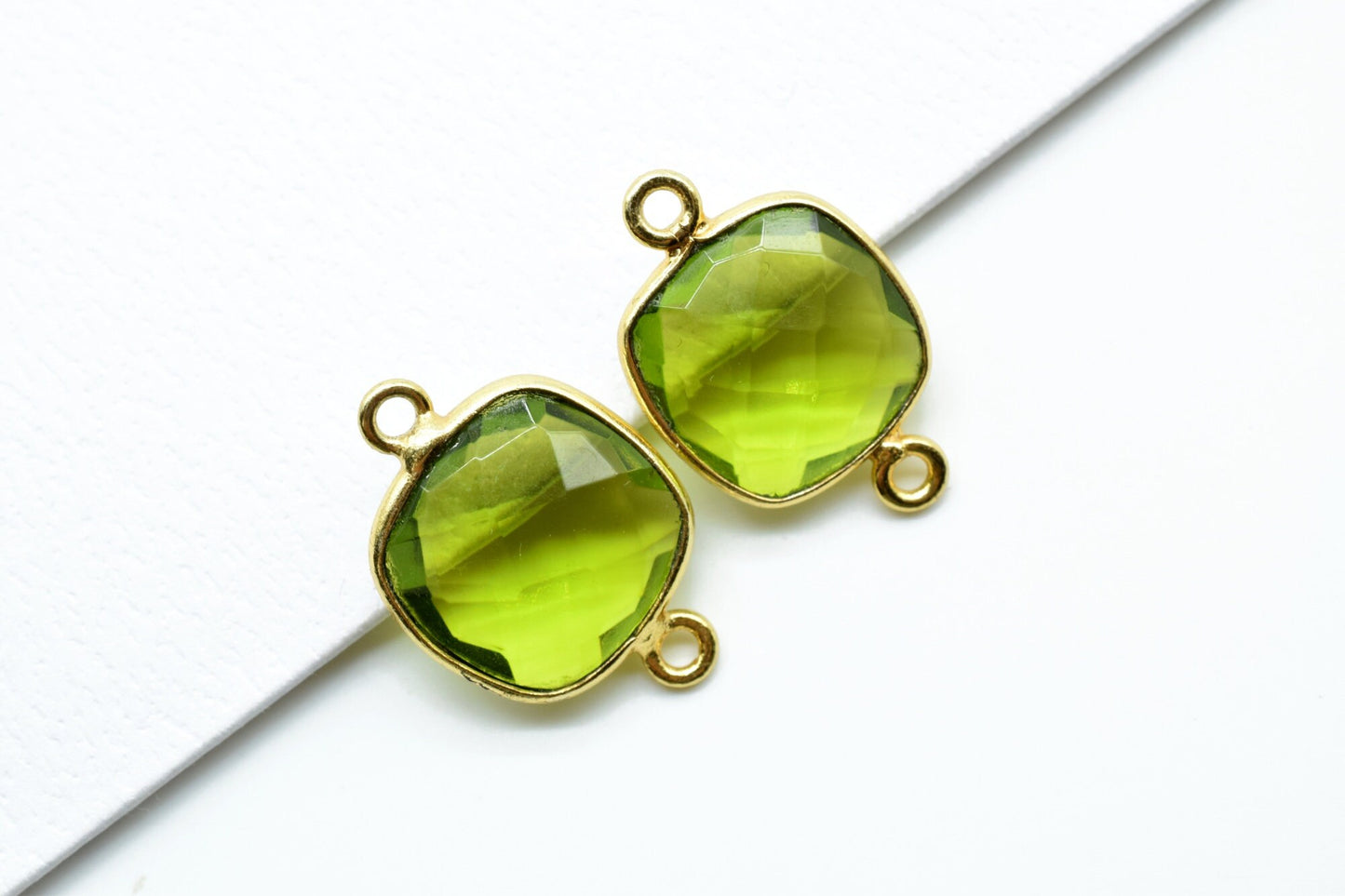 Peridot 12mm cushion double loop connectors,Elegant Peridot Gemstone Components cushion Shape Connectors,Earring connectors,Earrings Pendant