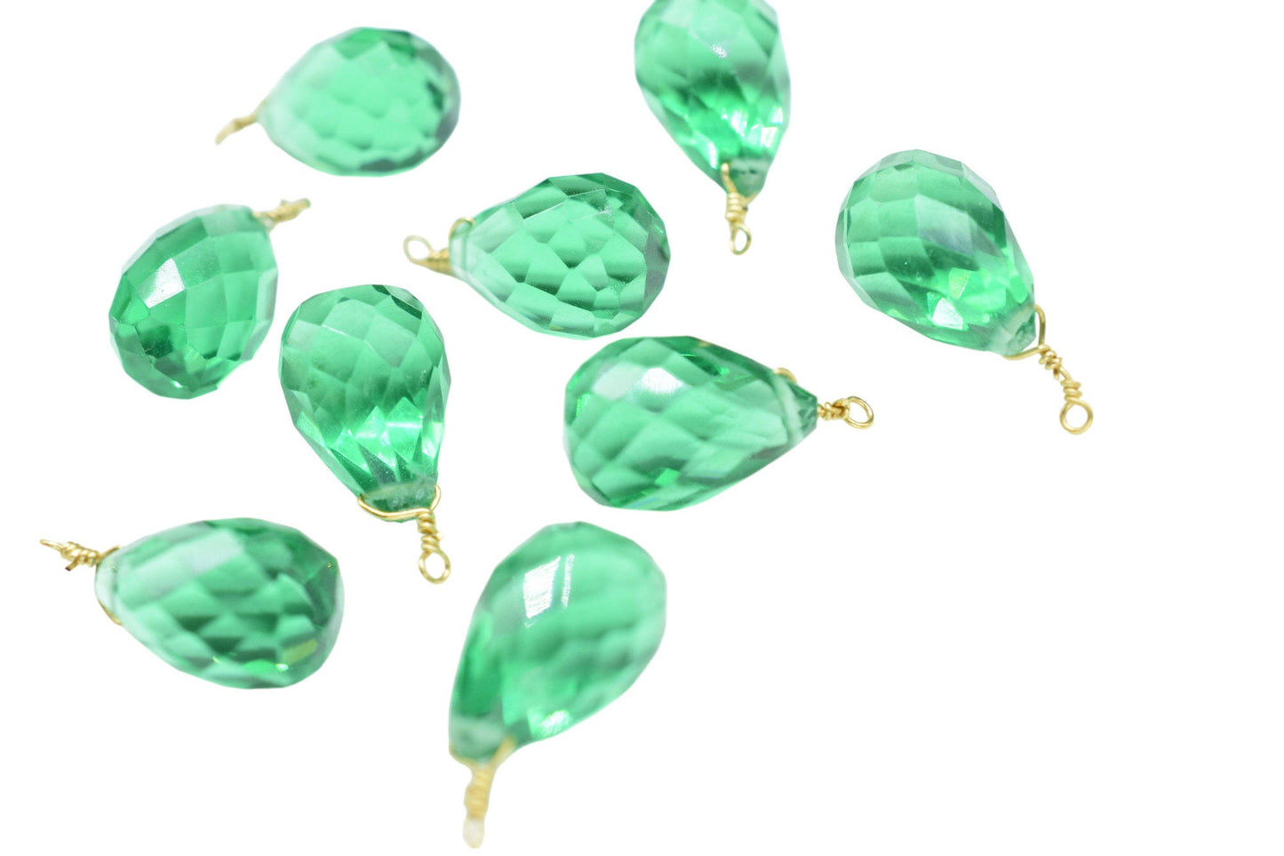 Emerald Color Hydro Quartz 10x14mm Faceted Drops,Emerald Wire Wrapped Teardrop,Emerald dainty Pendant,Emerald Connector Charms,Emerald Beads