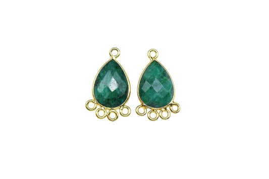 Emerald 10x14mm Teardrop Bezel Charm/Charms Connector/Handmade Jewellery Connectors/Gemstone Brass Component/Women Jewelry/B'day Gift
