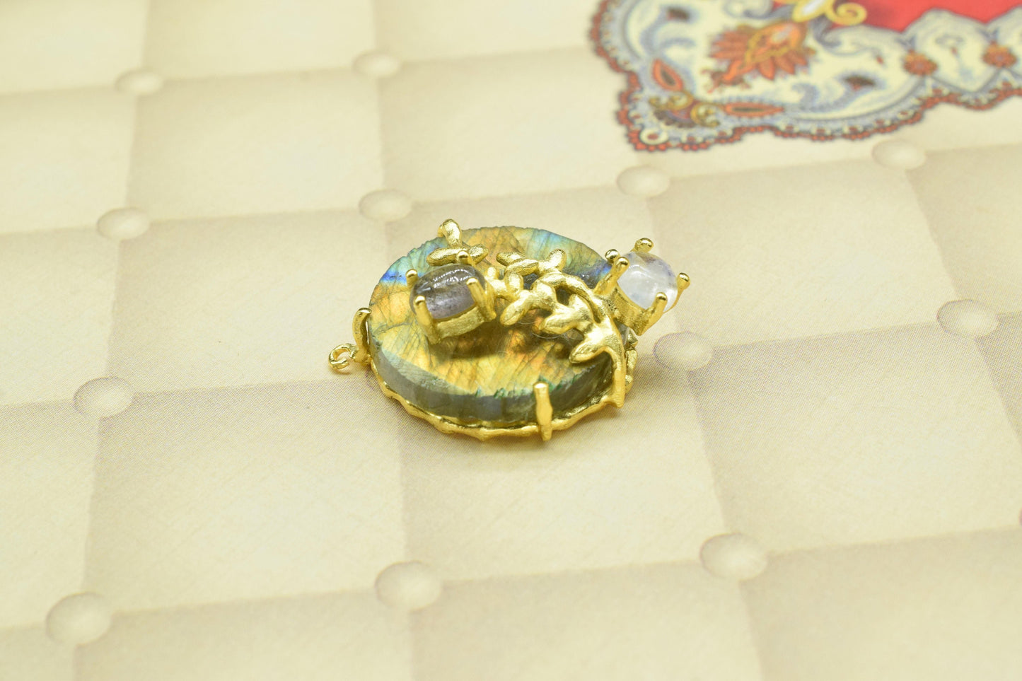 Labradorite Leaf Pendant Charms,Handmade Craft,Gemstone Pendant Jewelry,Multi Stone Pendants,Prong Set Pendant,Loop Pendant,Engagement Gift