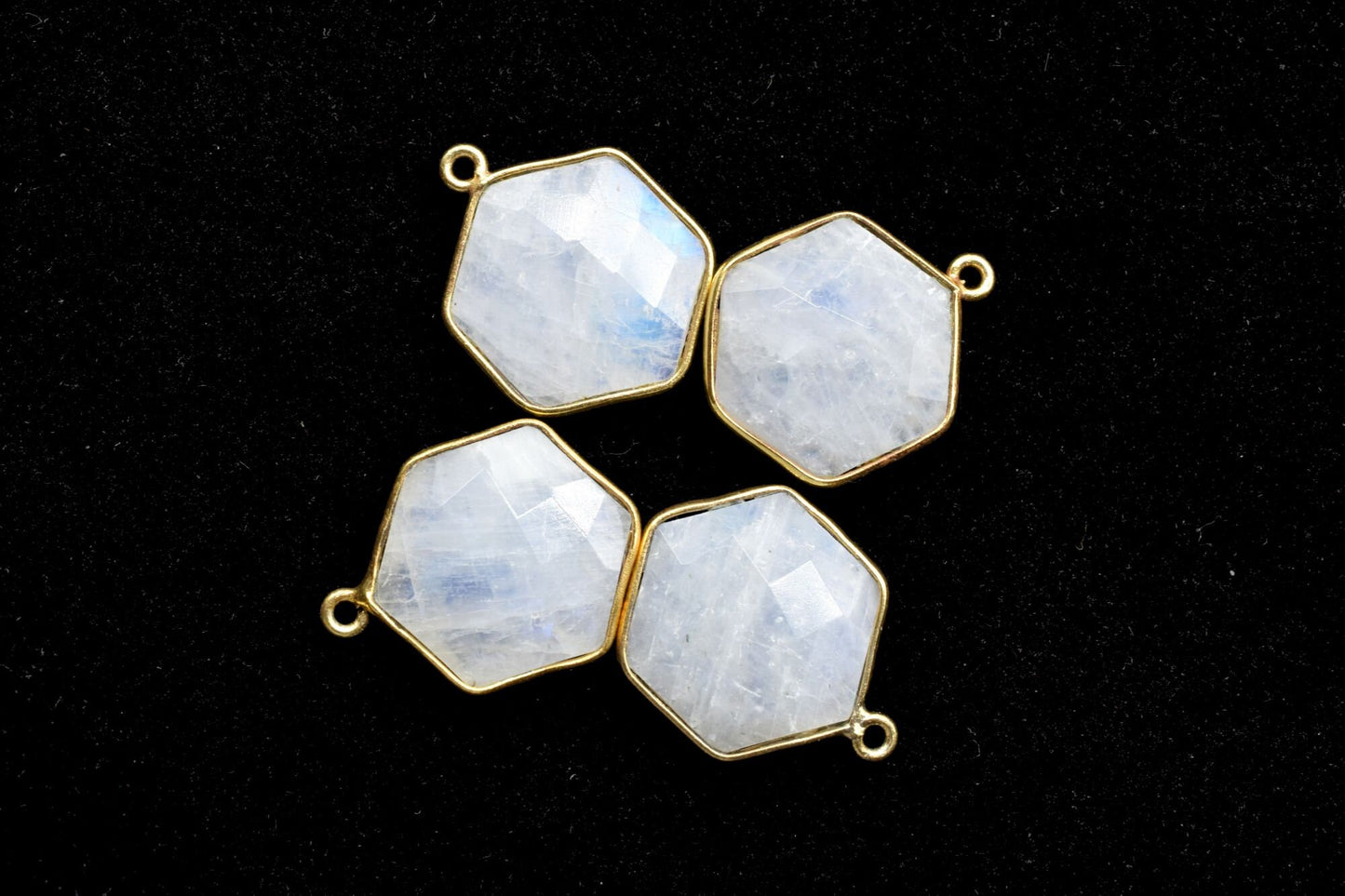 Moonstone 16mm Hexagon shape single loop connectors,Moonstone Pendant,White Rainbow bezel link,Gemstone Hexagonal Cone Charm,Minimal Stone