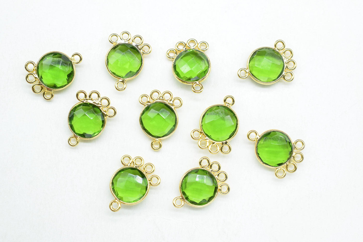 Peridot 10mm Round Bezel Charm/Gemstone Brass Component/Single Bail Pendant charms/Round Handmade Jewellery Connector/B'day Gift