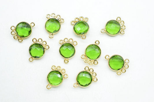 Peridot 10mm Round Bezel Charm/Gemstone Brass Component/Single Bail Pendant charms/Round Handmade Jewellery Connector/B'day Gift