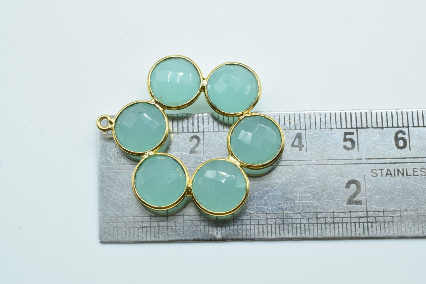 Aqua Chalcedony Earring,Aqua Chalcedony Pendant,Aqua Chalcedony Bezel,10mm Round Bezel,Pendant Connector,Six Attached Bezel,Necklace Pendant