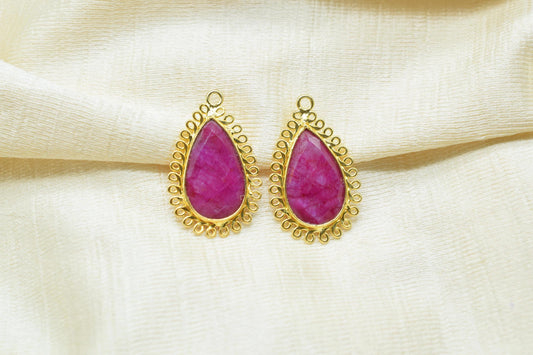 Natural Ruby 12x20mm Teardrop Bezel Charms,Gemstone Brass Component,Wholesale Jewelry,Single Bail Pendant,Handmade Jewellery Connectors,Gift