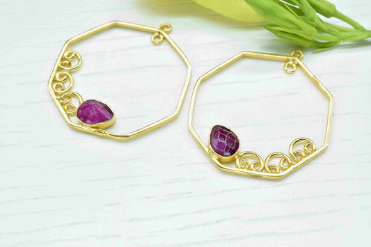 Ruby 6x8mm Teardrop Shape Earring,Finding 32mm Hexagon Necklace Component Jewelry,Finding Pendant,Ruby Gemstone Pendants,Component Jewellery