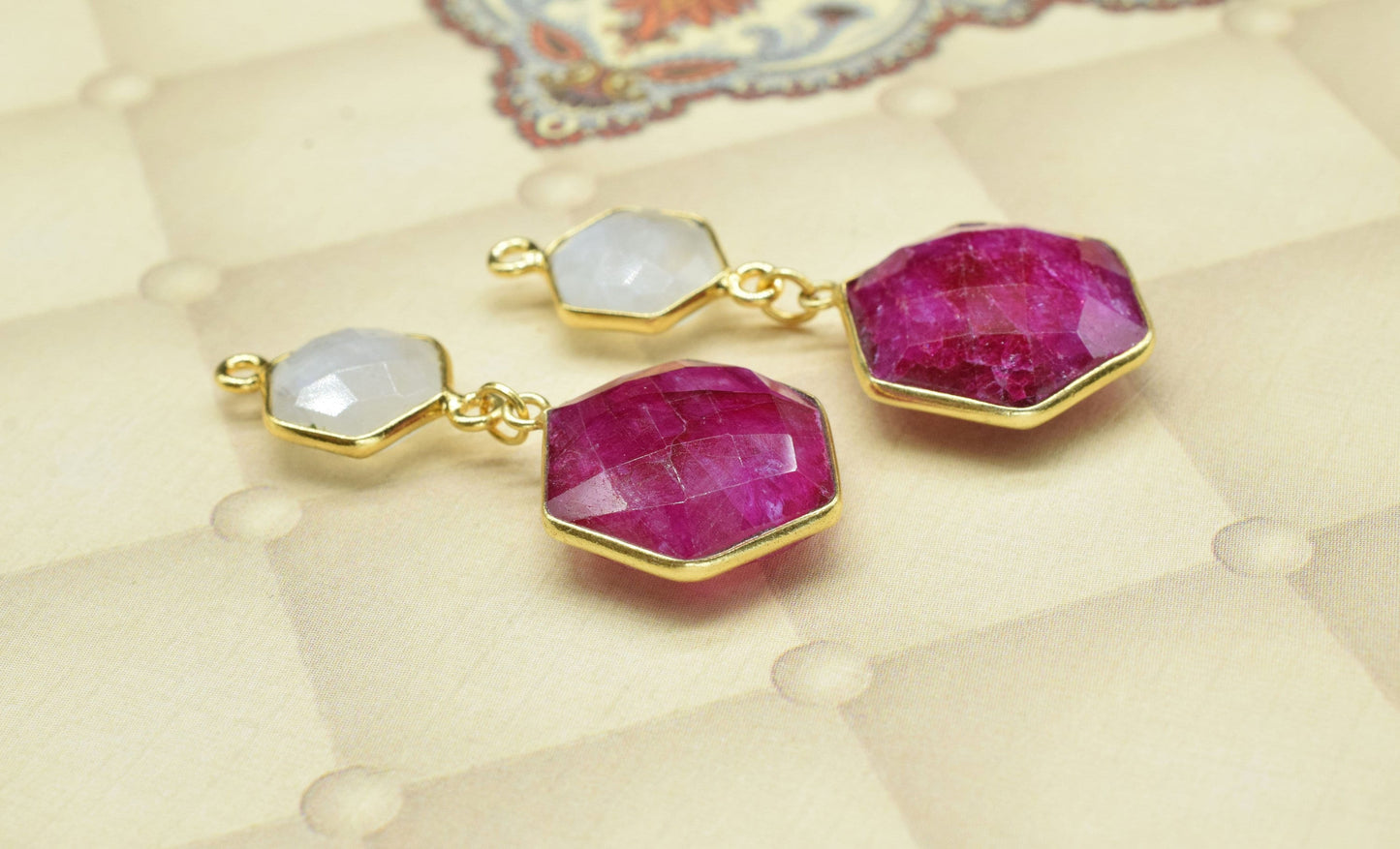 Natural Ruby Dangle Component Charms,Multi Stone Dangle Earring,Necklace Connector,Handmade jewelry,Rainbow pendant ,Gemstone Bezel pendant