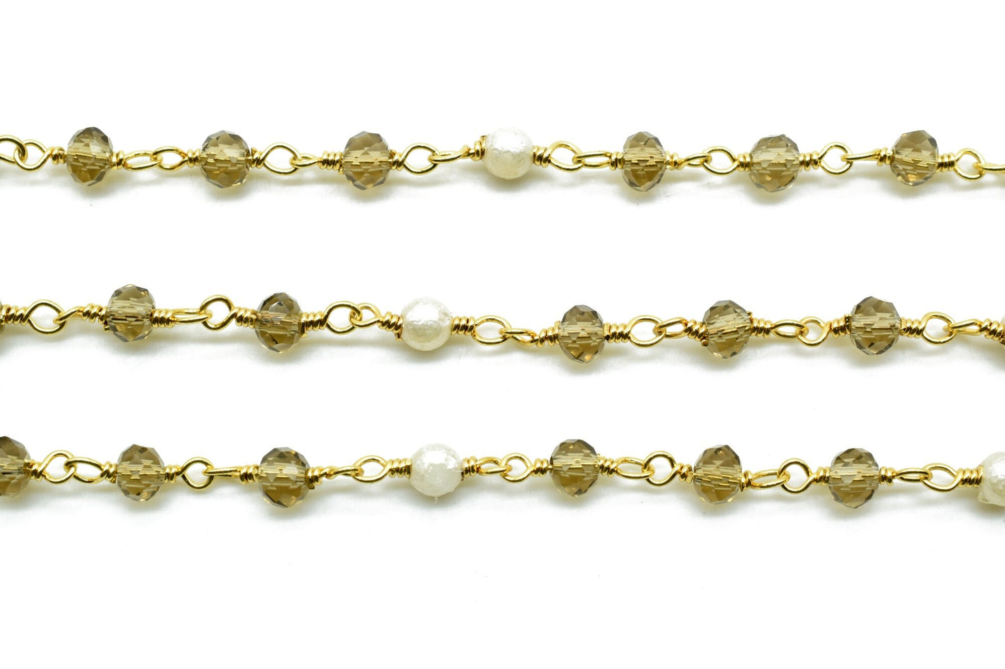 3-3.5 mm Faceted Smoky Quartz Gold Plated Rosary Chain, Wire Wrapped Rosary , Beaded Chain, Chain By Foot,Finding Beads Supplies,pearl chain