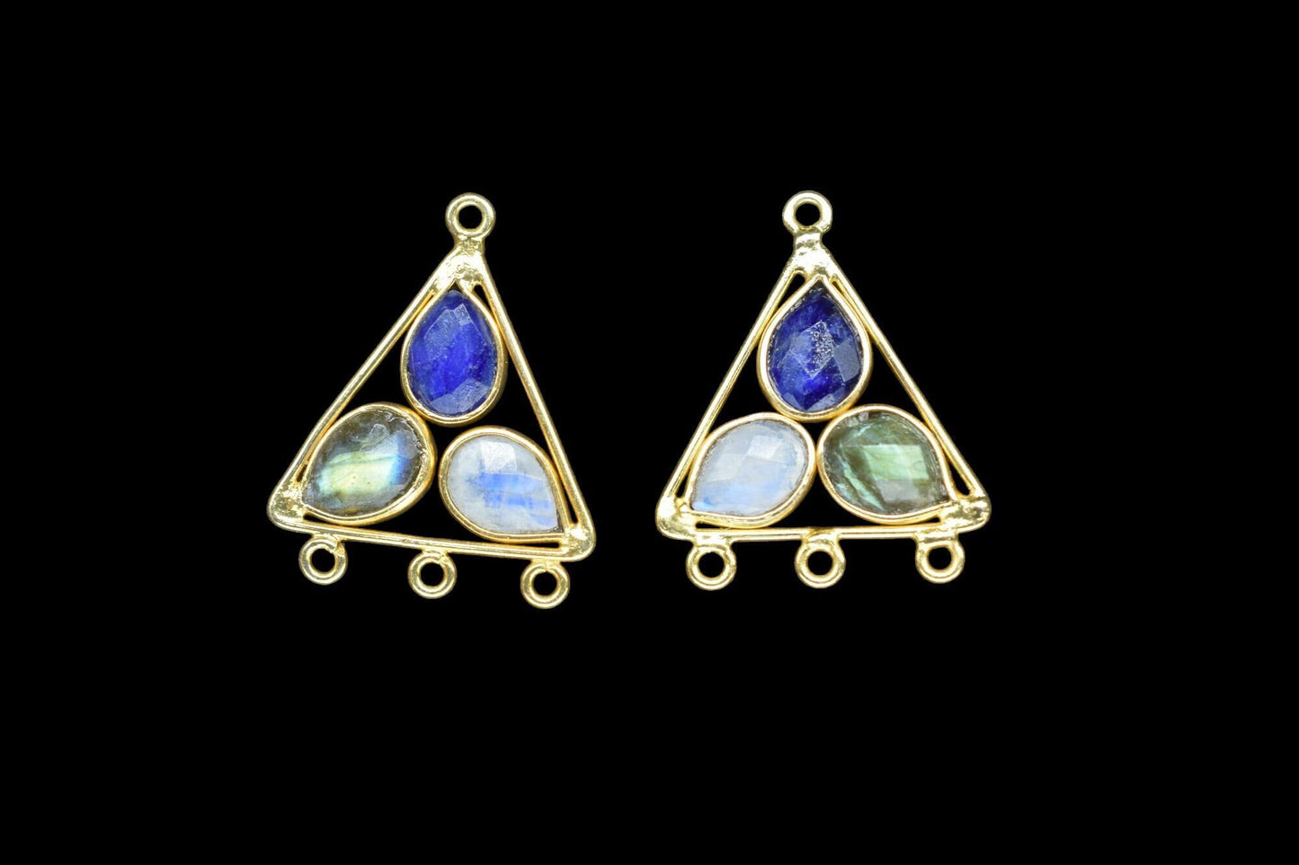 Multi Gemstone Teardrop Faceted Bezel Pendant,Handcrafted Gemstone Component Connector,Multi Gemstone Bezel Connector,Tringle Shape Pendant,