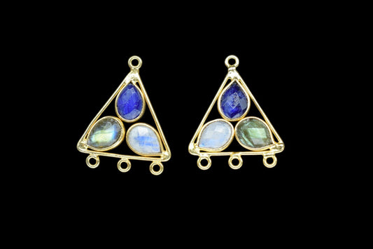 Multi Gemstone Teardrop Faceted Bezel Pendant,Handcrafted Gemstone Component Connector,Multi Gemstone Bezel Connector,Tringle Shape Pendant,