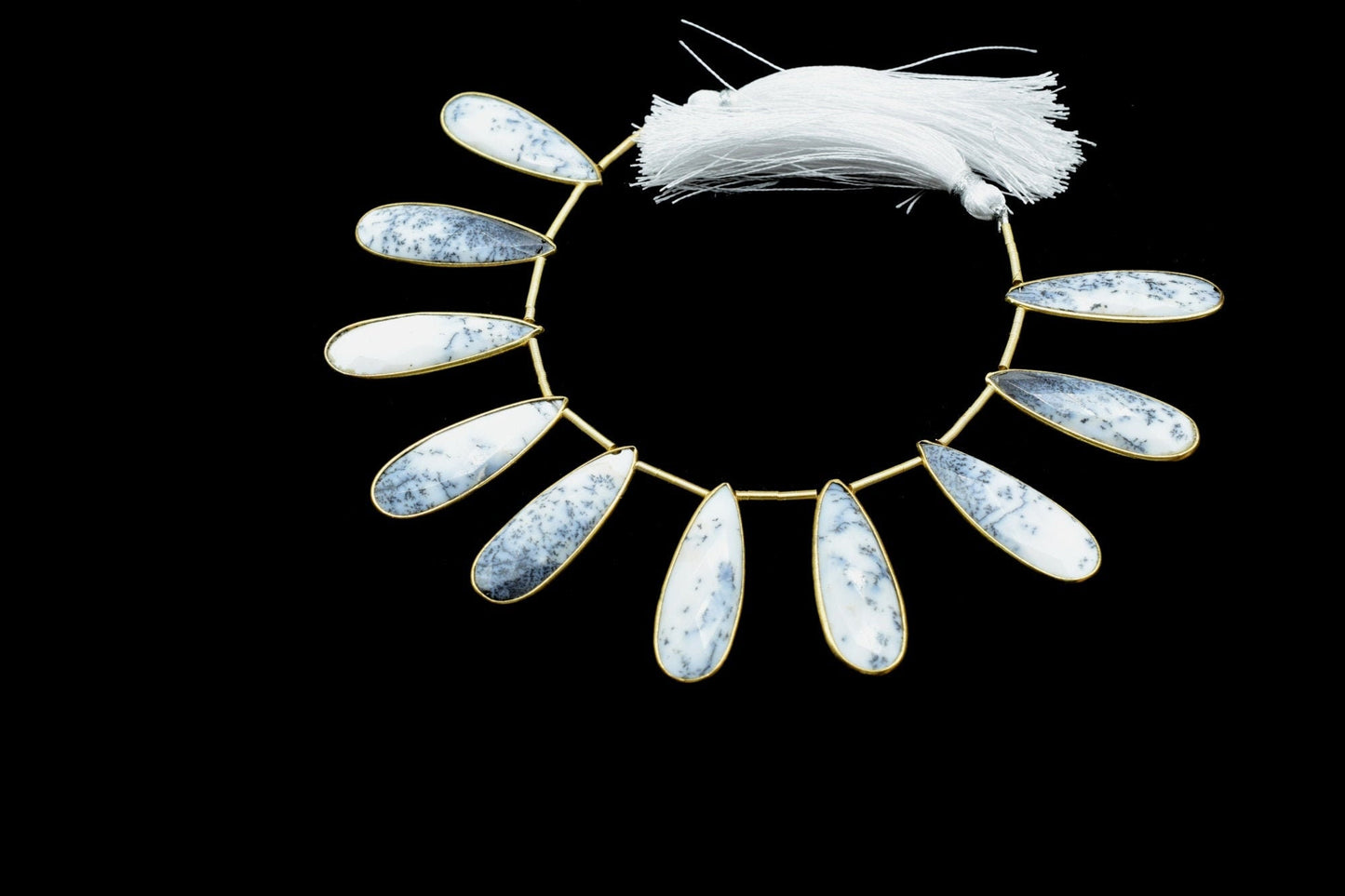 Dendrite Opal 10x30mm drilled Bezel charms ,Brass Gold Plated bezel,Teardrop Light Gold Bezel Trim Edge Faceted Gemstone,bezel strand