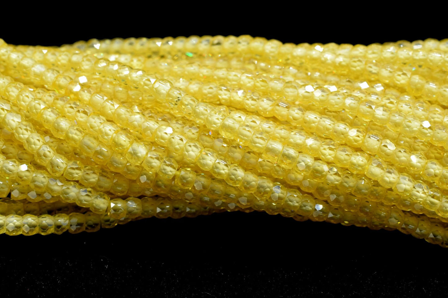 Yellow Sapphire 3mm Faceted Rondelle Beads,Natural Micro Yellow Sapphire Cubic Zircon Faceted Rondelle Beads/Yellow Sapphire Cubic Zirconia