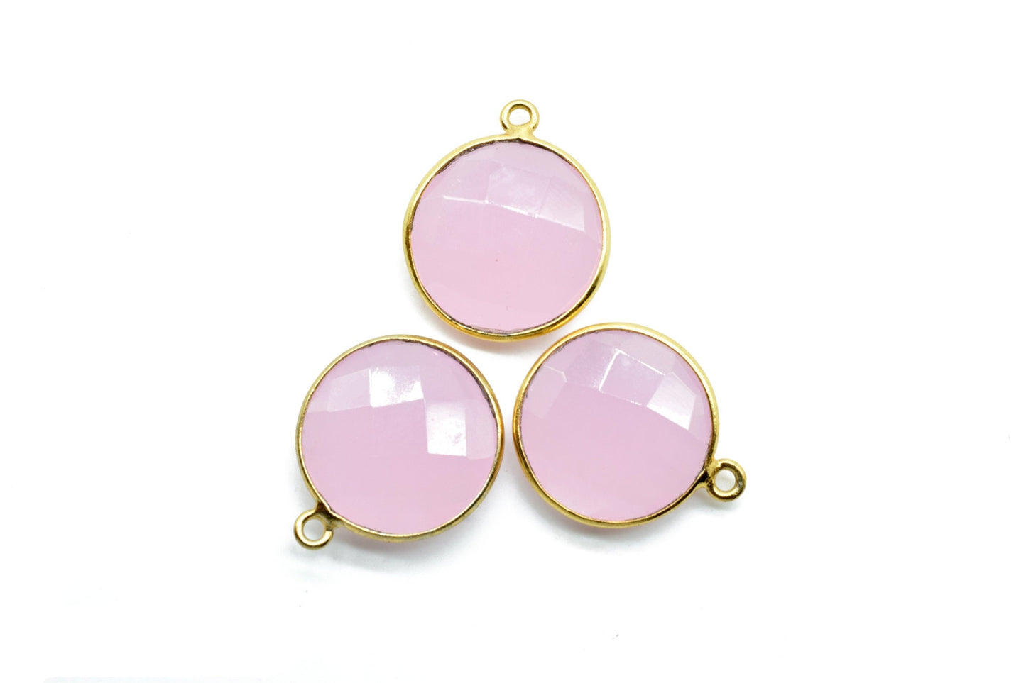 Rose Quartz 16mm Round Bezel charm,Brass Gold Plated bezel,Pink chalcedony Pendantchalcedony handmade charm,Pink chalcedony coin shape charm