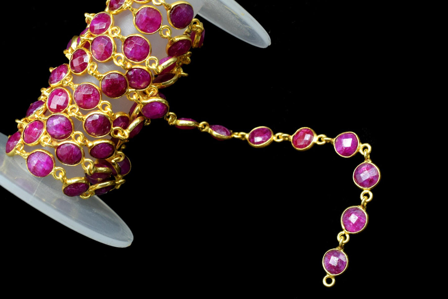 Natural Ruby Faceted Bezel Connector,Finding Round Bezel Chain,handmade Jewelry Chain,Station Link Chain,Ruby Round Beads Chain necklace