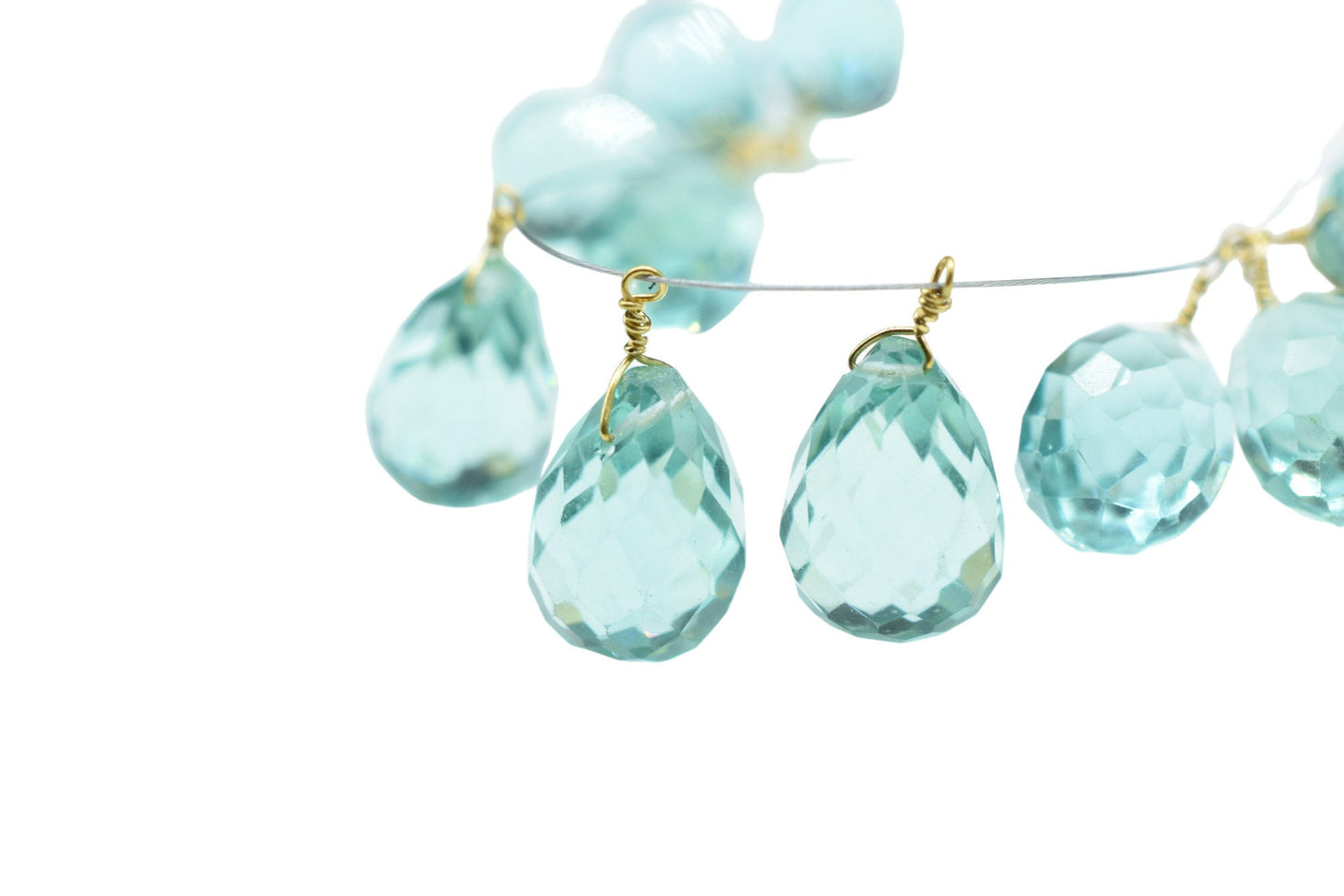 Green Amethyst 10x14mm Faceted Drops Wire Wrapped Beads,Amethyst dainty dangle drops,Green Amethyst Gemstone Connector,Birthstone Jewelry