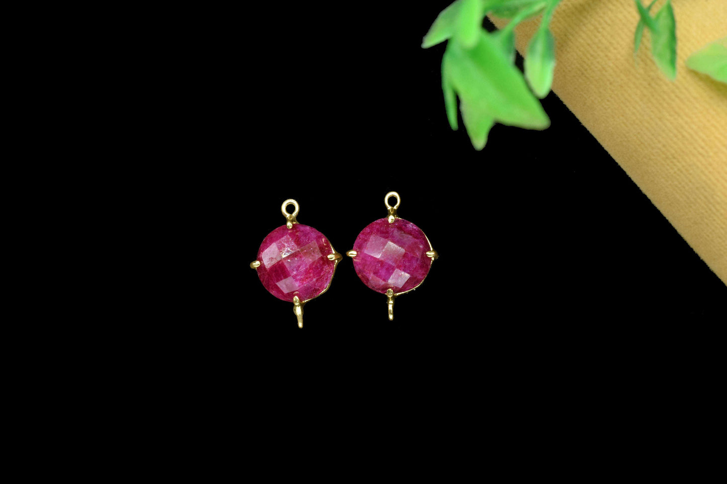 Natural Ruby Round Connector,double bail connector,Natural Ruby Beads jewelry,Handmade Charm,Red Gemstone Bezel,Ruby Prong Bezel Charm,Gift