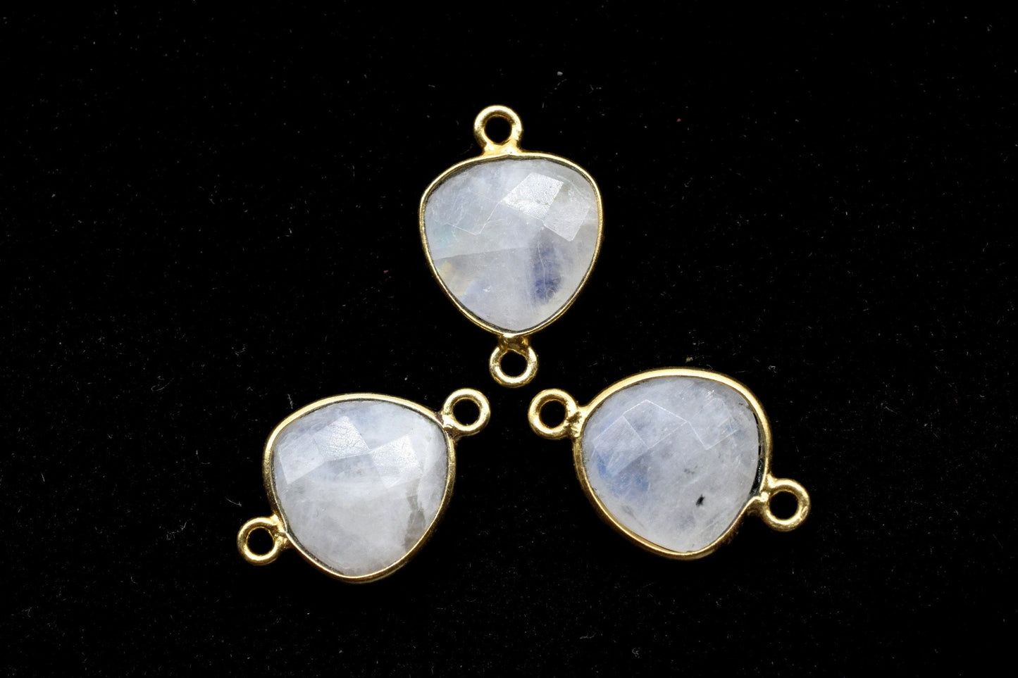 Moonstone 14mm Trillion shape double bail charm,Moonstone Stone Pendant Charm,White Rainbow Double Bail Connectors,fancy shape connectors