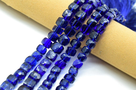 Blue Sapphire Faceted Cube Beads,3D Box Strand,3D square Dice Beads, Faceted Cube Strand,Jewelry Supplies,Blue Sapphire Briolettes,beads