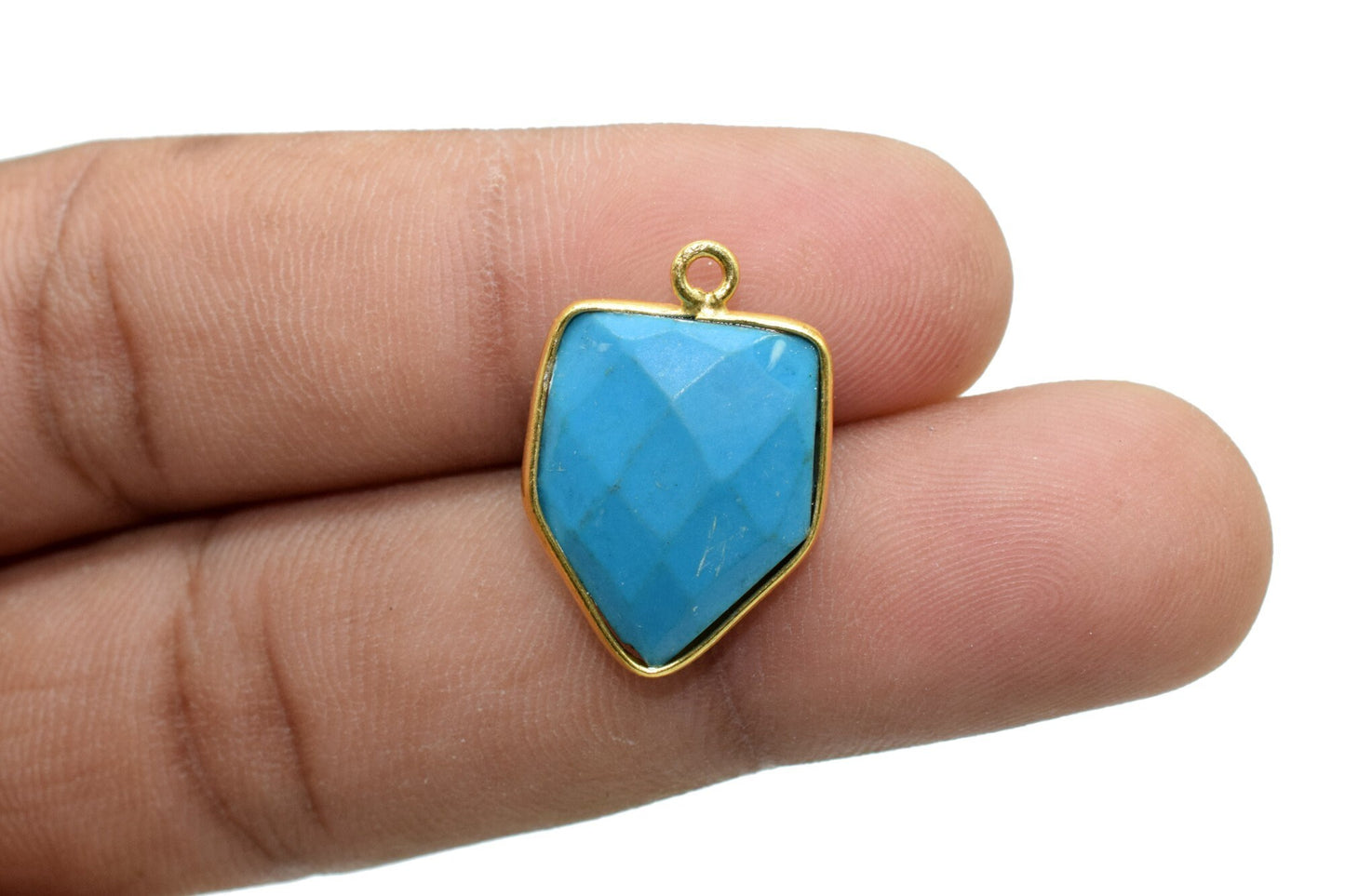 Natural Turquoise 13x17mm Single bail connectors,Turquoise Pendant,Faceted Turquoise bezel link,Gemstone Charm,Gemstone Pendant,Turquoise