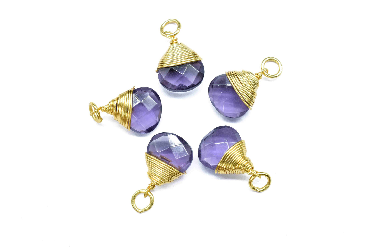 Amethyst Faceted Connector,Wire Wrapped Gemstone Pendant,10mm Heart Shape Amethyst Charm,Amethyst Finding Jewelry,Amethyst GemstoneConnector