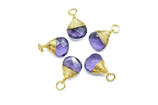Amethyst Faceted Connector,Wire Wrapped Gemstone Pendant,10mm Heart Shape Amethyst Charm,Amethyst Finding Jewelry,Amethyst GemstoneConnector