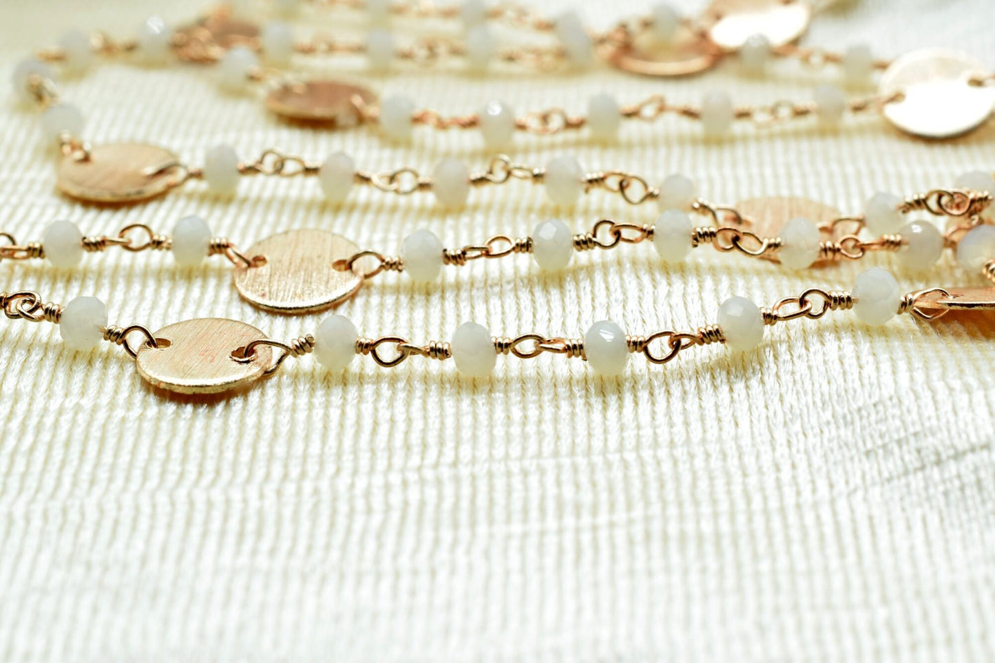 Aqua Chalcedony 3-3.5mm Rondelle Faceted circle Charm,24K Gold Plated Rosary Chain,Chalcedony Beaded Chain,Beaded Gold Plated Wire Wrapped