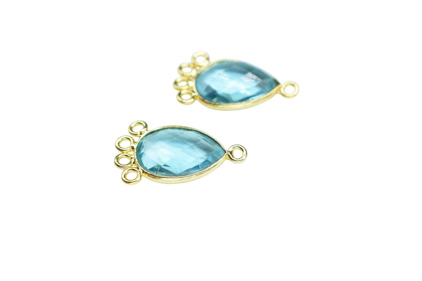 Sky Topaz 10x14mm Teardrop Bezel Charm/Charms Connector/Handmade Jewellery Connectors/Gemstone Brass Component/Women Jewelry/B'day Gift