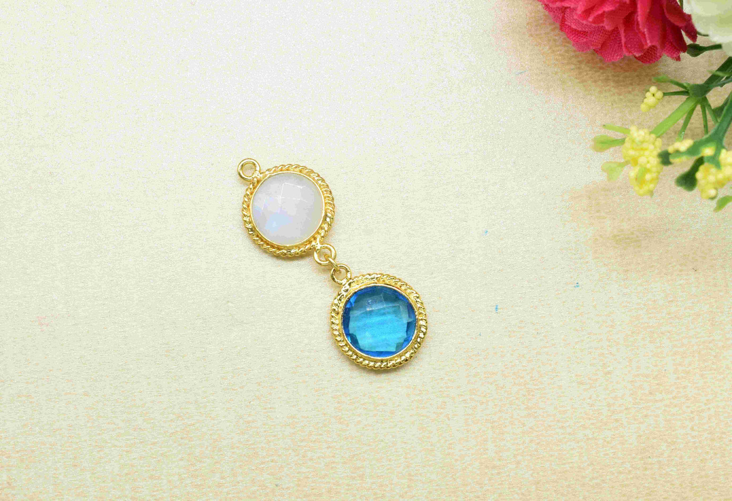 Moonstone Pendant Charms , Blue Topaz Dangle Earring Component , Multi Gemstone Dangle Earring , Component Jewelry , B'day Gift