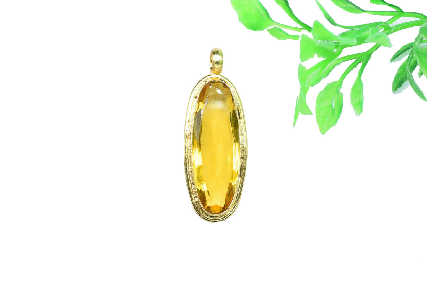 Citrine Oval Shape Pendants Charm,Statement Pendants,Loop Pendant,Brass Pendant Jewelry,Gemstone faceted Long Pendant,Handmade Craft Pendant
