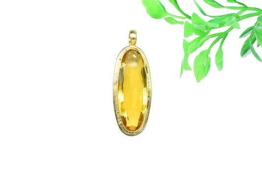 Citrine Oval Shape Pendants Charm,Statement Pendants,Loop Pendant,Brass Pendant Jewelry,Gemstone faceted Long Pendant,Handmade Craft Pendant