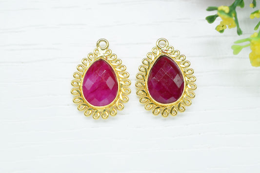 Natural Ruby 10x14mm Teardrop Charms,Gemstone Pendant,Handmade Jewellery Connector,Single Bail Pendant,Ruby Bezel Charms,Necklace Pendant