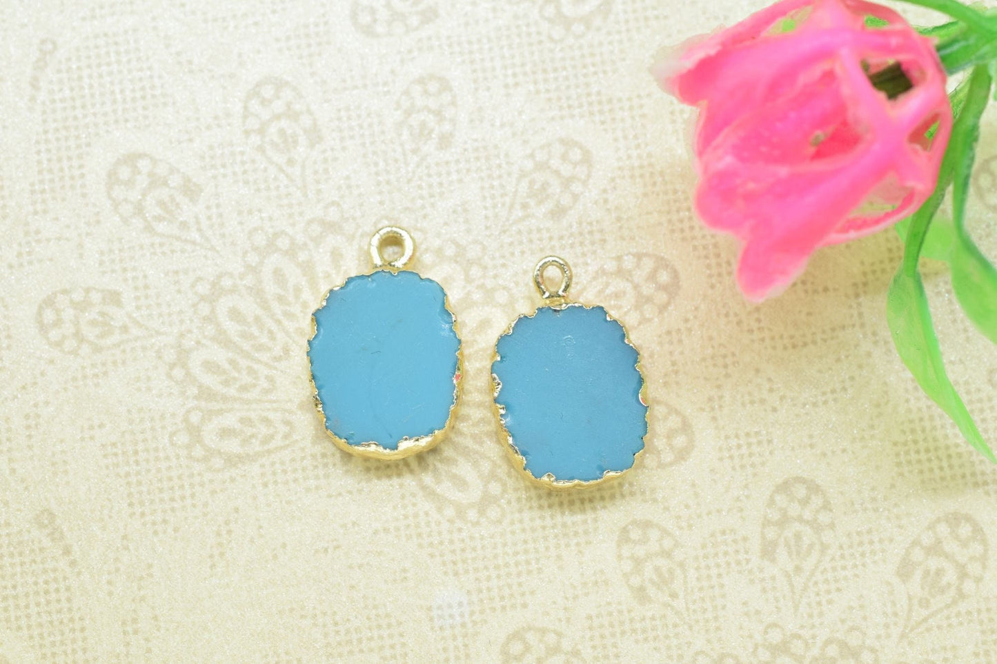 Blue Turquoise Pendant Charms,Pendant necklace Connector,Turquoise Pendant Jewelry,Gemstone Single Bail Connectors,Handmade Cabechon Charms