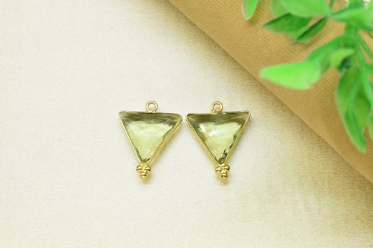 Green Amethyst Quartz 15mm Triangle Shape charms,Green Amethyst Single Bail Pendant Charms Jewelry,Green Amethyst Brass Gold Plating Jewelry