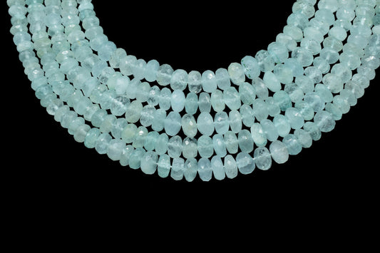 Natural Aquamarine Faceted Beads Roundel Shape,Gemstones Beads Size 7.5X8MM Approx 6'' Inches Strand Bead,Gemstone Loose Bead,Jewelry Making