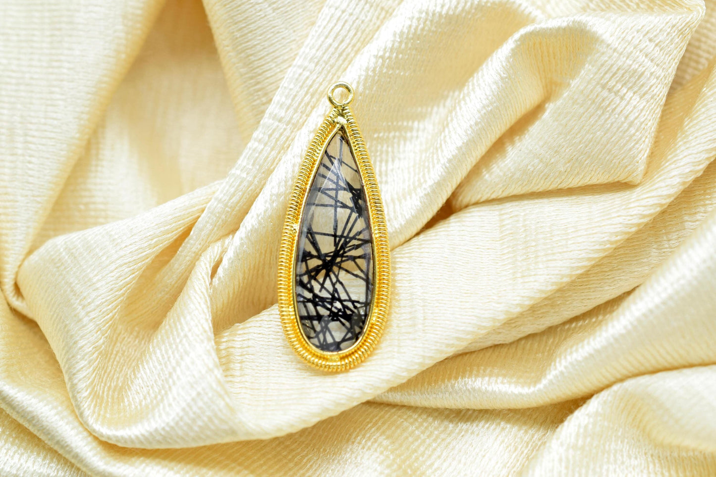 Black Rutile 10x30mm Charms,Gemstone Bezel connector,Teardrop Charms connector,Single Bail Pendant Charm,Handmade Charms,Component pendant