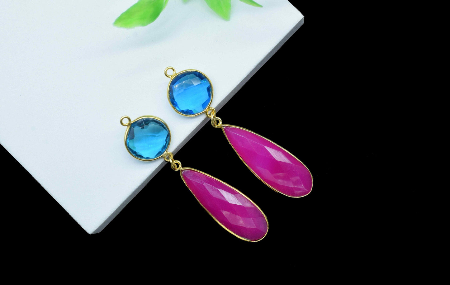 Multi Gemstone Dangle pendant Charms,Pink Chalcedony pendant Connectors,Dangle Earring,Handmade pendant,Station Bezel Link,Component jewelry