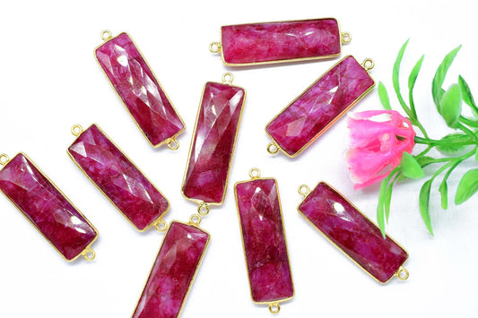 Genuine Ruby 10x30mm Bezel Charm Pendant,Rectangle Shape Gold Plated bezel,Gold Vermeil Bezel, jewelry making charm,Gold-Filled bezel charm