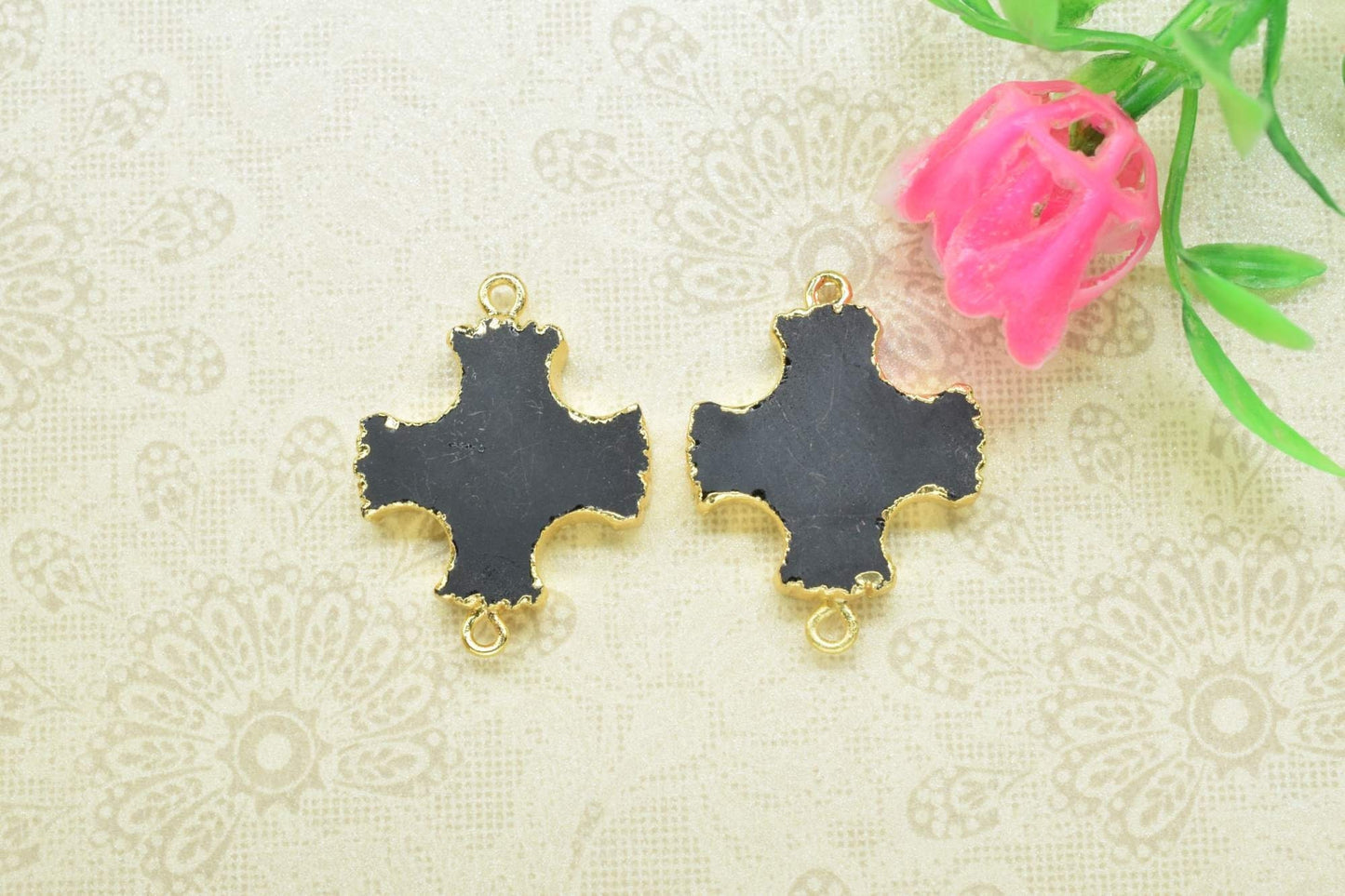 Black Onyx Cross Pendant,Double Bail Connector,Handmade Pendant,Black Onyx Pendants Jewelry,Gemstone Jesus Pendant,bracelet Pendant Charms