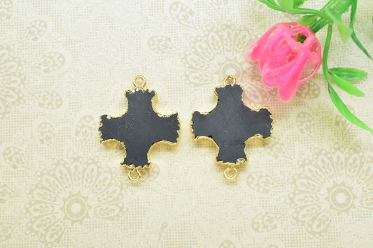 Black Onyx Cross Pendant,Double Bail Connector,Handmade Pendant,Black Onyx Pendants Jewelry,Gemstone Jesus Pendant,bracelet Pendant Charms